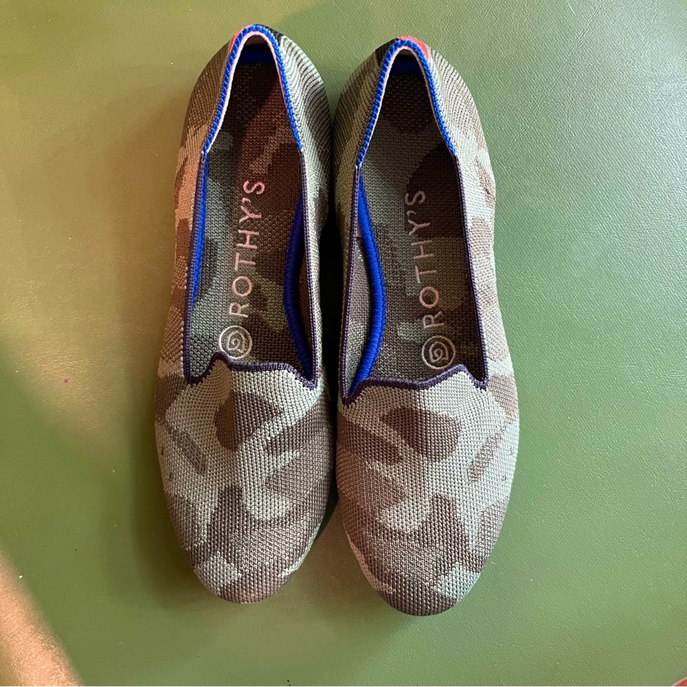 Rothy's Women's Flat Shoes Size 6 The Loafer Green Olive Camo Round Toe Slip On